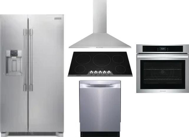 5 Piece Package Includes Refrigerator, Cooktop, Wall Oven, Hood And Dishwasher