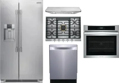 5 Piece Package Includes Refrigerator, Cooktop, Wall Oven, Hood And Dishwasher