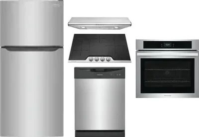 5 Piece Package Includes Refrigerator, Cooktop, Wall Oven, Hood And Dishwasher