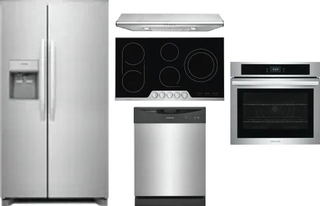 5 Piece Package Includes Refrigerator, Cooktop, Wall Oven, Hood And Dishwasher