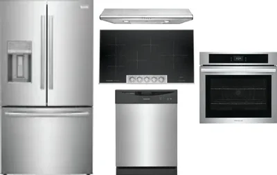 5 Piece Package Includes Refrigerator, Cooktop, Wall Oven, Hood And Dishwasher