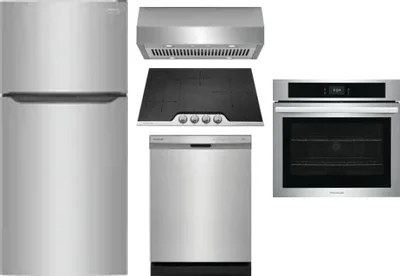 5 Piece Package Includes Refrigerator, Cooktop, Wall Oven, Hood And Dishwasher