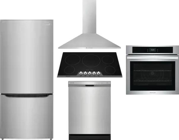 5 Piece Package Includes Refrigerator, Cooktop, Wall Oven, Hood And Dishwasher