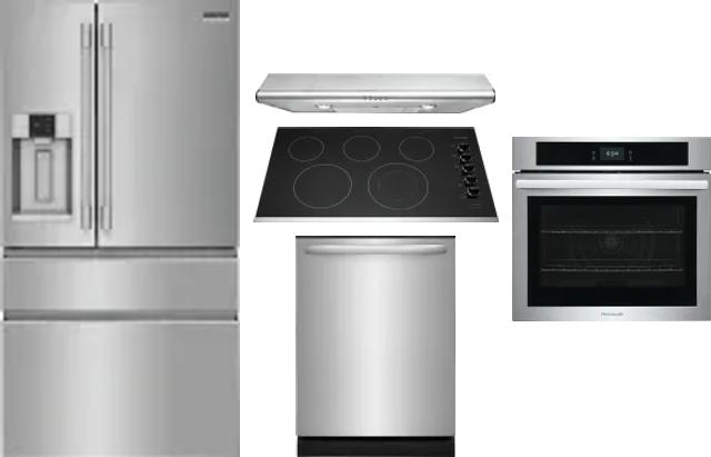5 Piece Package Includes Refrigerator, Cooktop, Wall Oven, Hood And Dishwasher
