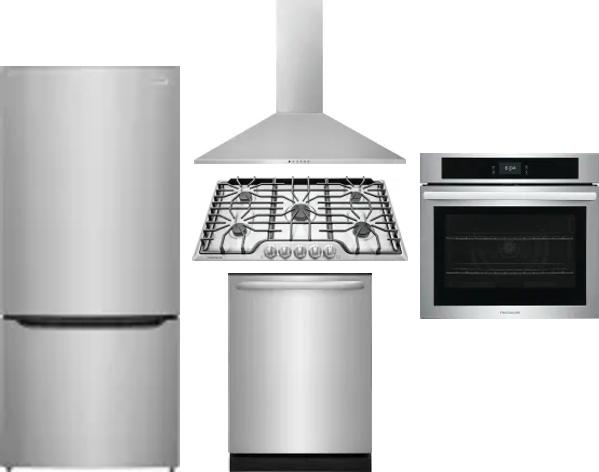 5 Piece Package Includes Refrigerator, Cooktop, Wall Oven, Hood And Dishwasher