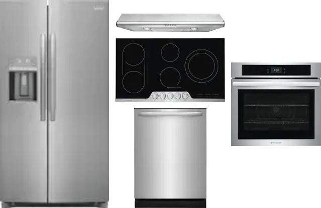 5 Piece Package Includes Refrigerator, Cooktop, Wall Oven, Hood And Dishwasher
