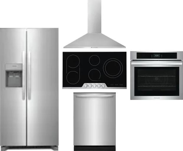 5 Piece Package Includes Refrigerator, Cooktop, Wall Oven, Hood And Dishwasher