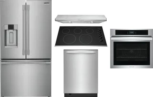 5 Piece Package Includes Refrigerator, Cooktop, Wall Oven, Hood And Dishwasher