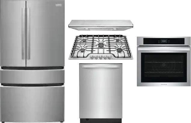 5 Piece Package Includes Refrigerator, Cooktop, Wall Oven, Hood And Dishwasher