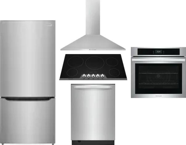 5 Piece Package Includes Refrigerator, Cooktop, Wall Oven, Hood And Dishwasher
