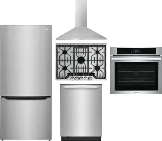 5 Piece Package Includes Refrigerator, Cooktop, Wall Oven, Hood And Dishwasher