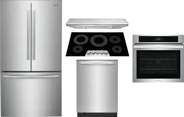 5 Piece Package Includes Refrigerator, Cooktop, Wall Oven, Hood And Dishwasher