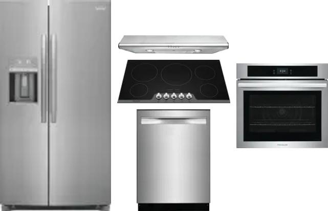 5 Piece Package Includes Refrigerator, Cooktop, Wall Oven, Hood And Dishwasher