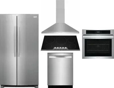 5 Piece Package Includes Refrigerator, Cooktop, Wall Oven, Hood And Dishwasher