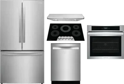 5 Piece Package Includes Refrigerator, Cooktop, Wall Oven, Hood And Dishwasher
