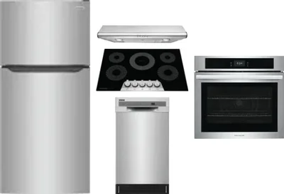 5 Piece Package Includes Refrigerator, Cooktop, Wall Oven, Hood And Dishwasher