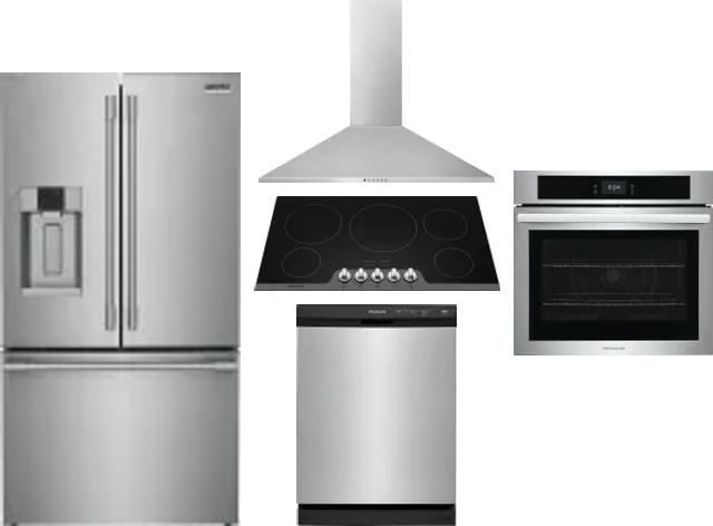 5 Piece Package Includes Refrigerator, Cooktop, Wall Oven, Hood And Dishwasher