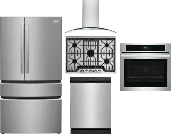5 Piece Package Includes Refrigerator, Cooktop, Wall Oven, Hood And Dishwasher