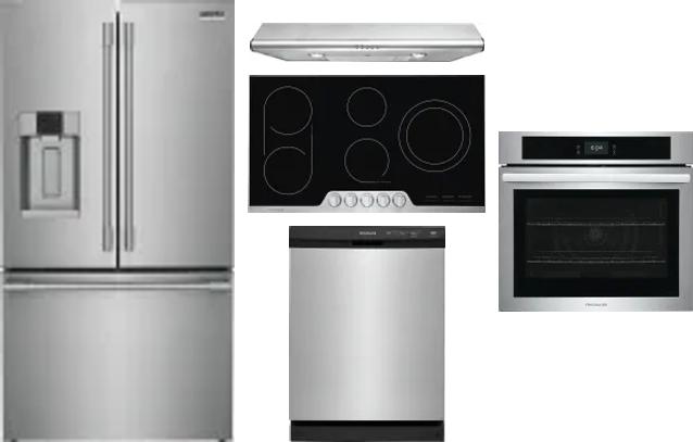 5 Piece Package Includes Refrigerator, Cooktop, Wall Oven, Hood And Dishwasher