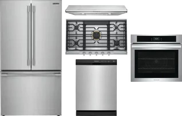 5 Piece Package Includes Refrigerator, Cooktop, Wall Oven, Hood And Dishwasher