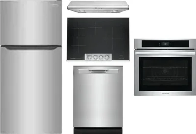 5 Piece Package Includes Refrigerator, Cooktop, Wall Oven, Hood And Dishwasher