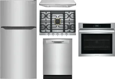 5 Piece Package Includes Refrigerator, Cooktop, Wall Oven, Hood And Dishwasher