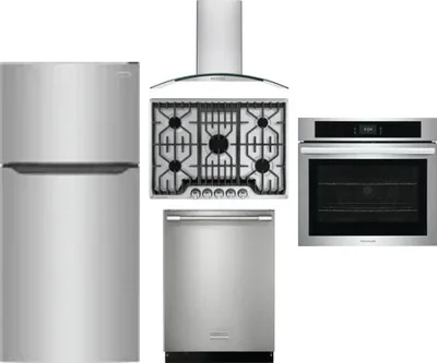 5 Piece Package Includes Refrigerator, Cooktop, Wall Oven, Hood And Dishwasher