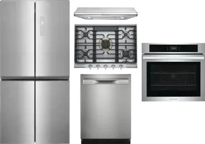 5 Piece Package Includes Refrigerator, Cooktop, Wall Oven, Hood And Dishwasher