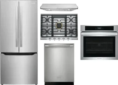5 Piece Package Includes Refrigerator, Cooktop, Wall Oven, Hood And Dishwasher