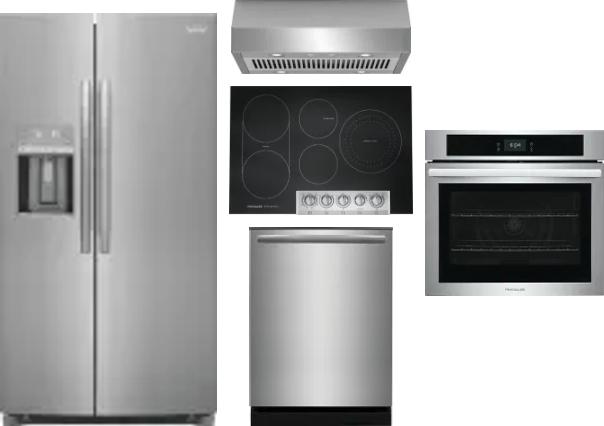 5 Piece Package Includes Refrigerator, Cooktop, Wall Oven, Hood And Dishwasher