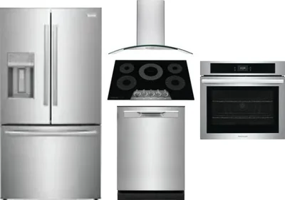 5 Piece Package Includes Refrigerator, Cooktop, Wall Oven, Hood And Dishwasher