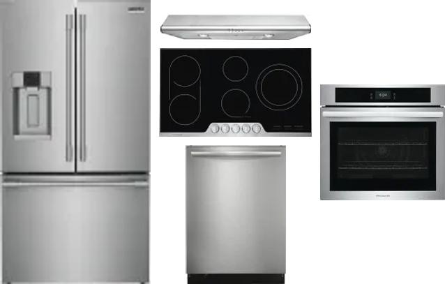 5 Piece Package Includes Refrigerator, Cooktop, Wall Oven, Hood And Dishwasher
