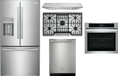 5 Piece Package Includes Refrigerator, Cooktop, Wall Oven, Hood And Dishwasher