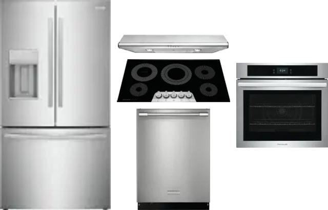 5 Piece Package Includes Refrigerator, Cooktop, Wall Oven, Hood And Dishwasher
