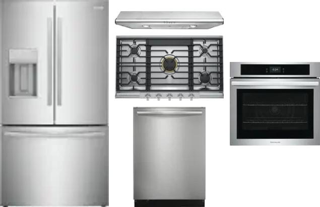 5 Piece Package Includes Refrigerator, Cooktop, Wall Oven, Hood And Dishwasher