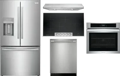 5 Piece Package Includes Refrigerator, Cooktop, Wall Oven, Hood And Dishwasher