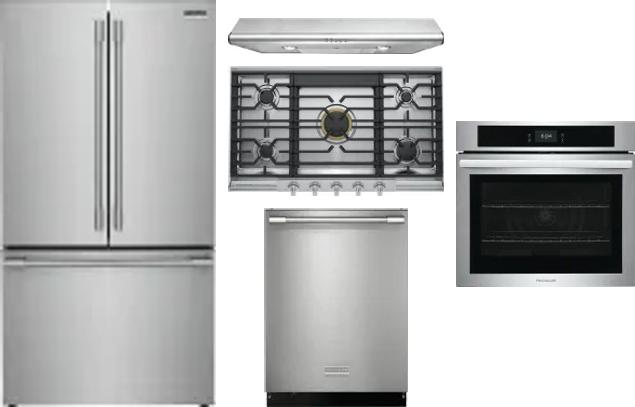5 Piece Package Includes Refrigerator, Cooktop, Wall Oven, Hood And Dishwasher