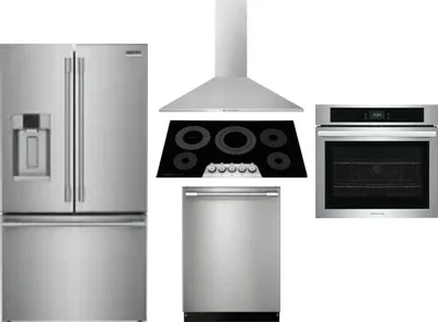 5 Piece Package Includes Refrigerator, Cooktop, Wall Oven, Hood And Dishwasher
