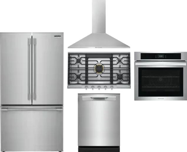 5 Piece Package Includes Refrigerator, Cooktop, Wall Oven, Hood And Dishwasher
