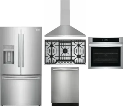 5 Piece Package Includes Refrigerator, Cooktop, Wall Oven, Hood And Dishwasher