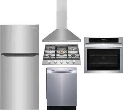 5 Piece Package Includes Refrigerator, Cooktop, Wall Oven, Hood And Dishwasher