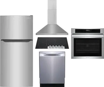 5 Piece Package Includes Refrigerator, Cooktop, Wall Oven, Hood And Dishwasher