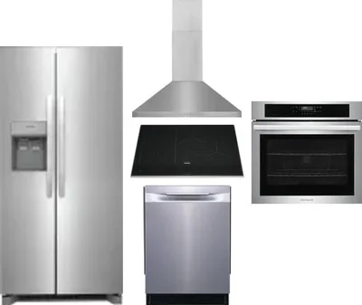 5 Piece Package Includes Refrigerator, Cooktop, Wall Oven, Hood And Dishwasher