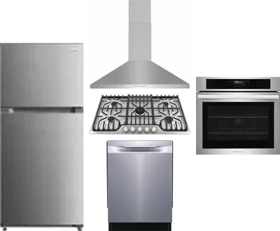 5 Piece Package Includes Refrigerator, Cooktop, Wall Oven, Hood And Dishwasher