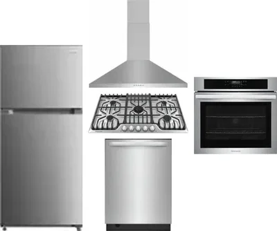 5 Piece Package Includes Refrigerator, Cooktop, Wall Oven, Hood And Dishwasher