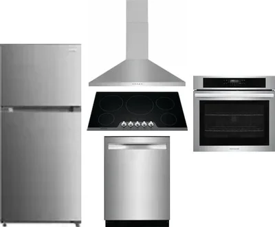 5 Piece Package Includes Refrigerator, Cooktop, Wall Oven, Hood And Dishwasher