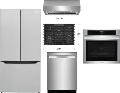 5 Piece Package Includes Refrigerator, Cooktop, Wall Oven, Hood And Dishwasher