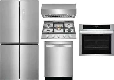 5 Piece Package Includes Refrigerator, Cooktop, Wall Oven, Hood And Dishwasher