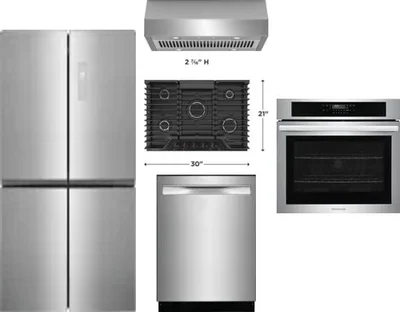 5 Piece Package Includes Refrigerator, Cooktop, Wall Oven, Hood And Dishwasher