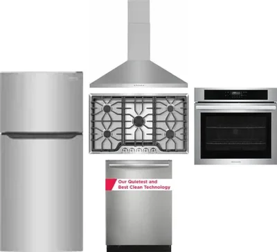 5 Piece Package Includes Refrigerator, Cooktop, Wall Oven, Hood And Dishwasher